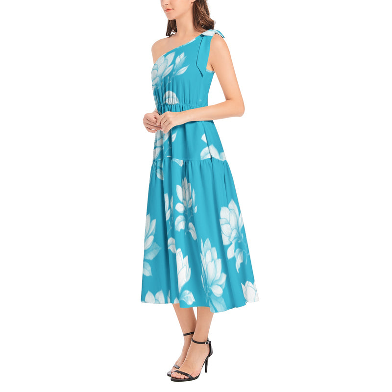 Ruffle Hem One Shoulder Midi Dress