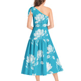 Ruffle Hem One Shoulder Midi Dress