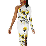 One-Shoulder Slit Maxi Dress Half sleeve split dress