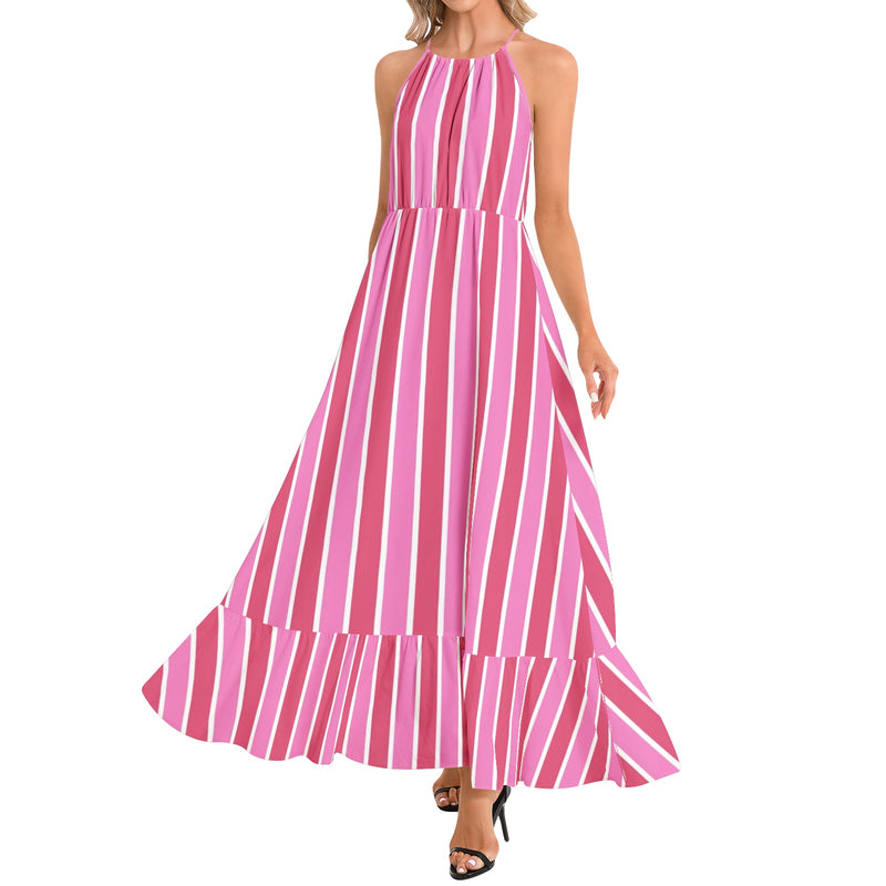 Ruffle Hem Halter Neck Maxi Dress