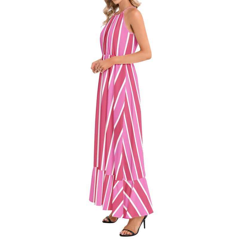 Ruffle Hem Halter Neck Maxi Dress
