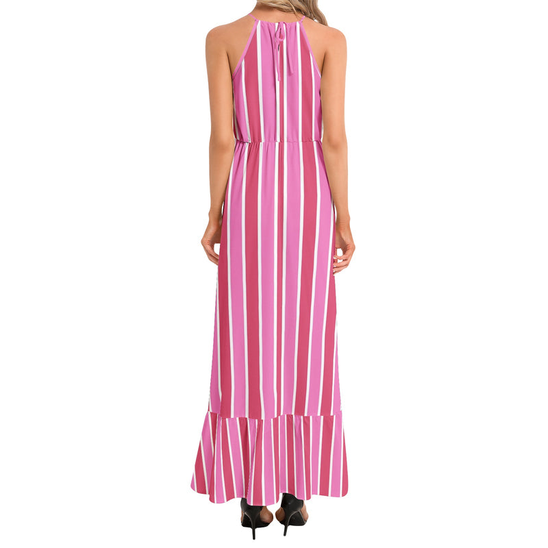 Ruffle Hem Halter Neck Maxi Dress