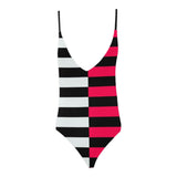 fuchsia striped two tone print 7A Sexy Lacing Backless One-Piece Swimsuit (Model S10)