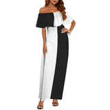 bw print Women's Off Shoulder Ruffle Boat Neck Dress (Model D71)