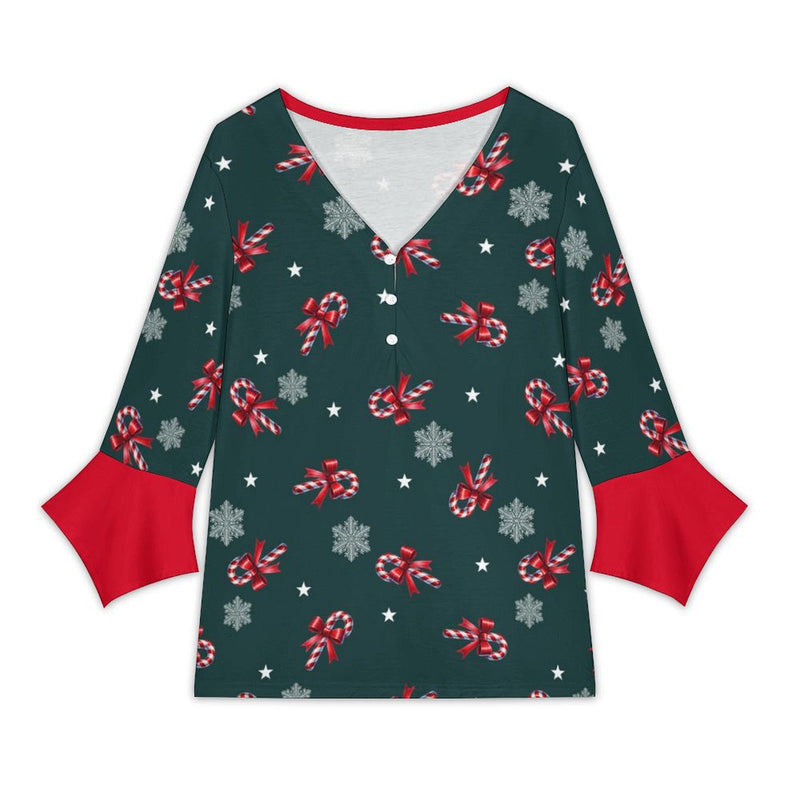 Women&#039;s V-Neck Petal Sleeve Blouse Petal sleeve top