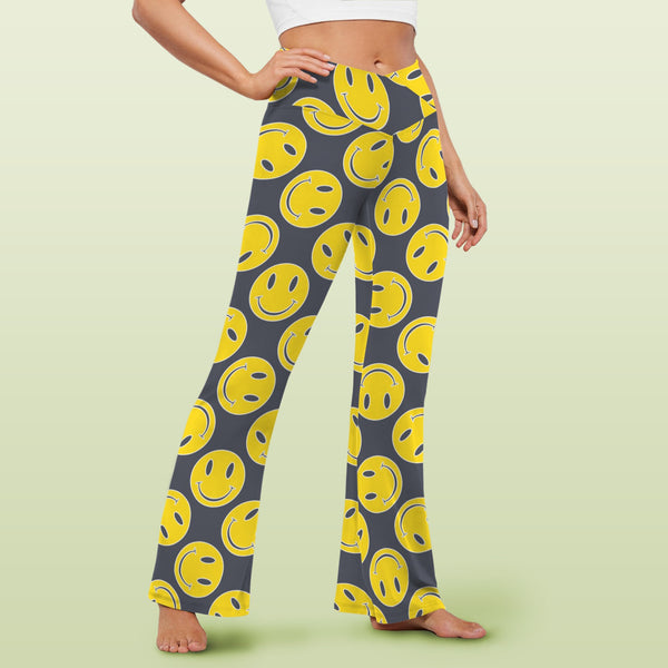 smiley 9k High Waist Crossover Tummy Control Flare Leggings