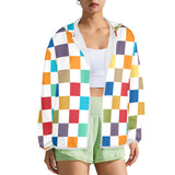 colored checkered print exotic Women's Lightweight Sun Protection Hoodie (Model H62)
