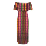 multicolored print Women's Off Shoulder Ruffle Boat Neck Dress (Model D71)