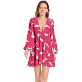 Lantern Sleeve Deep V-Neck Short Dress