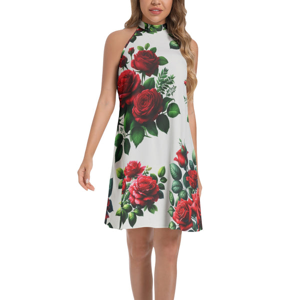 Tie Back Halter Neck Flared Dress