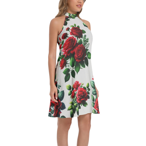 Tie Back Halter Neck Flared Dress