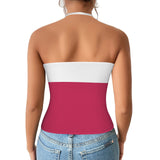white solid print addsart Women's V-Neck Halter Top (Model T83)