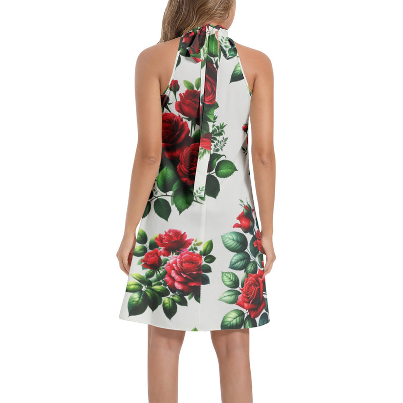 Tie Back Halter Neck Flared Dress