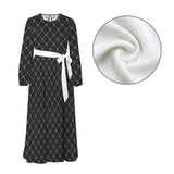 white solid print 2 Round Neck Long Sleeve Belted Maxi Dress