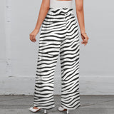 leopard print swimsuit Strappy Elastic Waist Wide Leg Pants with Pockets