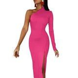 One-Shoulder Slit Maxi Dress Half sleeve split dress