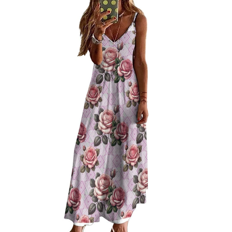Vintage Roses Spaghetti Strap Ankle-Length Dress Long dress