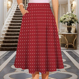 Polka Dots Elastic Waist Pocket Midi Skirt