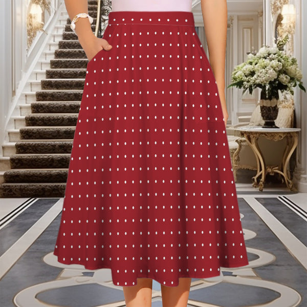 Polka Dots Elastic Waist Pocket Midi Skirt