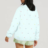 heart on stripes print light blue Women's Lightweight Sun Protection Hoodie (Model H62)