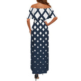 falling squares print 4 Women's Off Shoulder Ruffle Boat Neck Dress (Model D71)