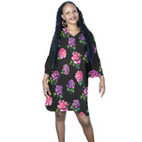 color block floral print 2A Half Sleeves V-Neck Mini Dress (Model D63)