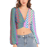 Women's Deep V-Neck Lantern Sleeve Crop Top