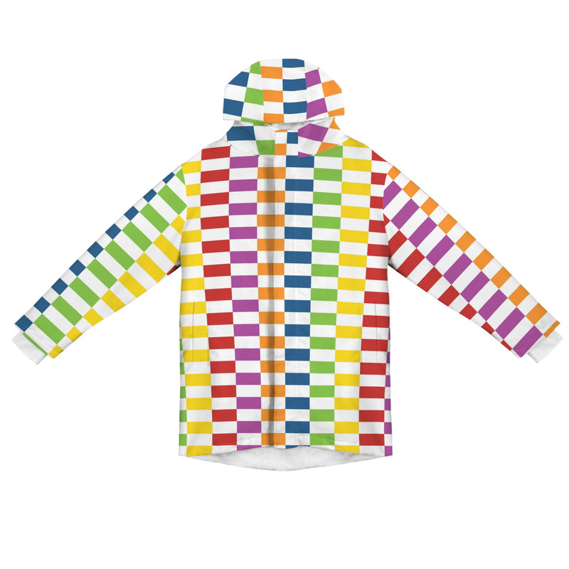 rectangle matrix print Men's Mid-Length Hooded Coat (Model H69)