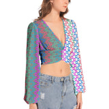 Women's Deep V-Neck Lantern Sleeve Crop Top