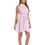 Ruffle Hem Belted Halter Dress