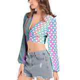 Women's Deep V-Neck Lantern Sleeve Crop Top
