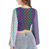 Women's Deep V-Neck Lantern Sleeve Crop Top