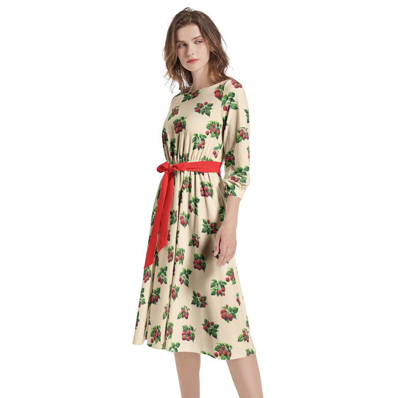 Boat Neck Belted Flared Dress