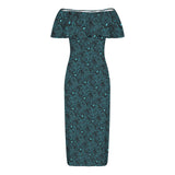 Paisley Off Shoulder Ruffle Boat Neck Dress