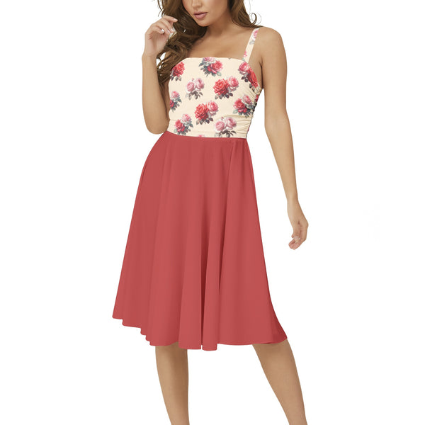 Sleeveless Square Neck Flare Hem Midi Dress