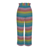 striped print 2B Strappy Elastic Waist Wide Leg Pants with Pockets