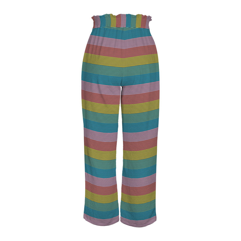 striped print 2B Strappy Elastic Waist Wide Leg Pants with Pockets