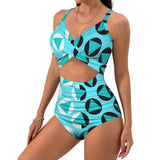 polka dot trig 6 print Women's Twist Front Tie Back Swimsuit (Model S57)