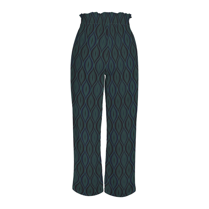 ogee mono green print Strappy Elastic Waist Wide Leg Pants with Pockets