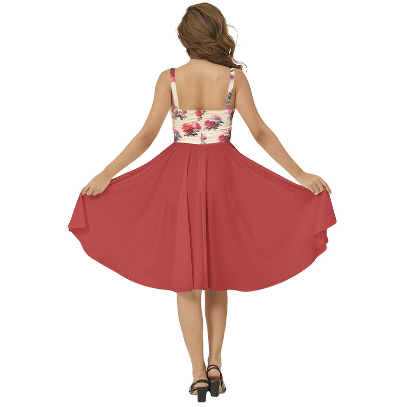 Sleeveless Square Neck Flare Hem Midi Dress