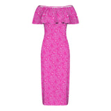 Paisley Off Shoulder Ruffle Boat Neck Dress