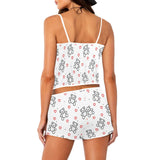 teddy bear and hearts print 2A Floral Applique Cami Top Shorts Pajama Set