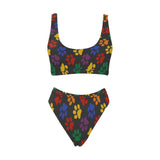 colorful paws print 2C Sport Top & High-Waisted Bikini Swimsuit (Model S07)