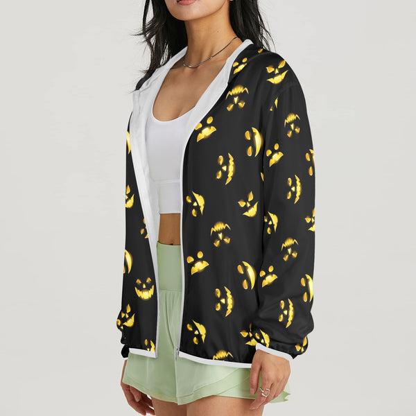 jack o lantern print 4A Women's Lightweight Sun Protection Hoodie (Model H62)