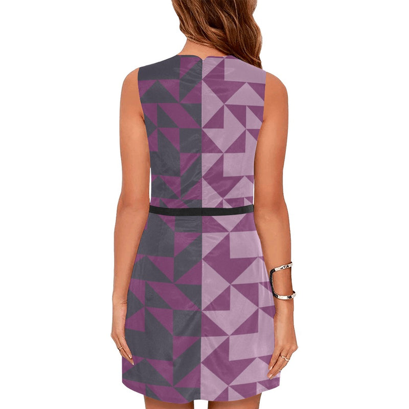 two tone puzzle purple Eos Women's Sleeveless Dress (Model D01)