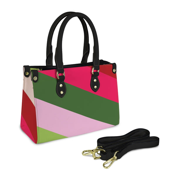 rasp biased striped print PU Leather Handbag-Small (Model 1747)