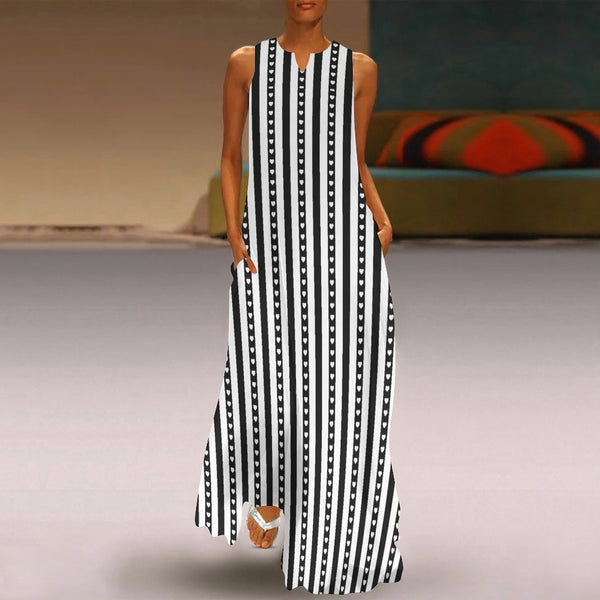 Hearts Aligned Striped Sleeveless Long Dress