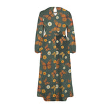 Butterfly Round Neck Long Sleeve Belted Maxi Dress