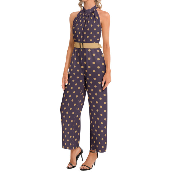 Halter Neck Buckle Belted Jumpsuit