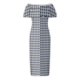 two tone rose stained glass print 3 Women's Off Shoulder Ruffle Boat Neck Dress (Model D71)